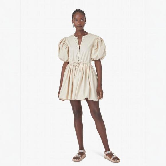 XiRENA Dresses & Skirts - Xirena Aurie Puff Sleeve Fit & Flare Cotton Poplin Dress in Sand Size Small